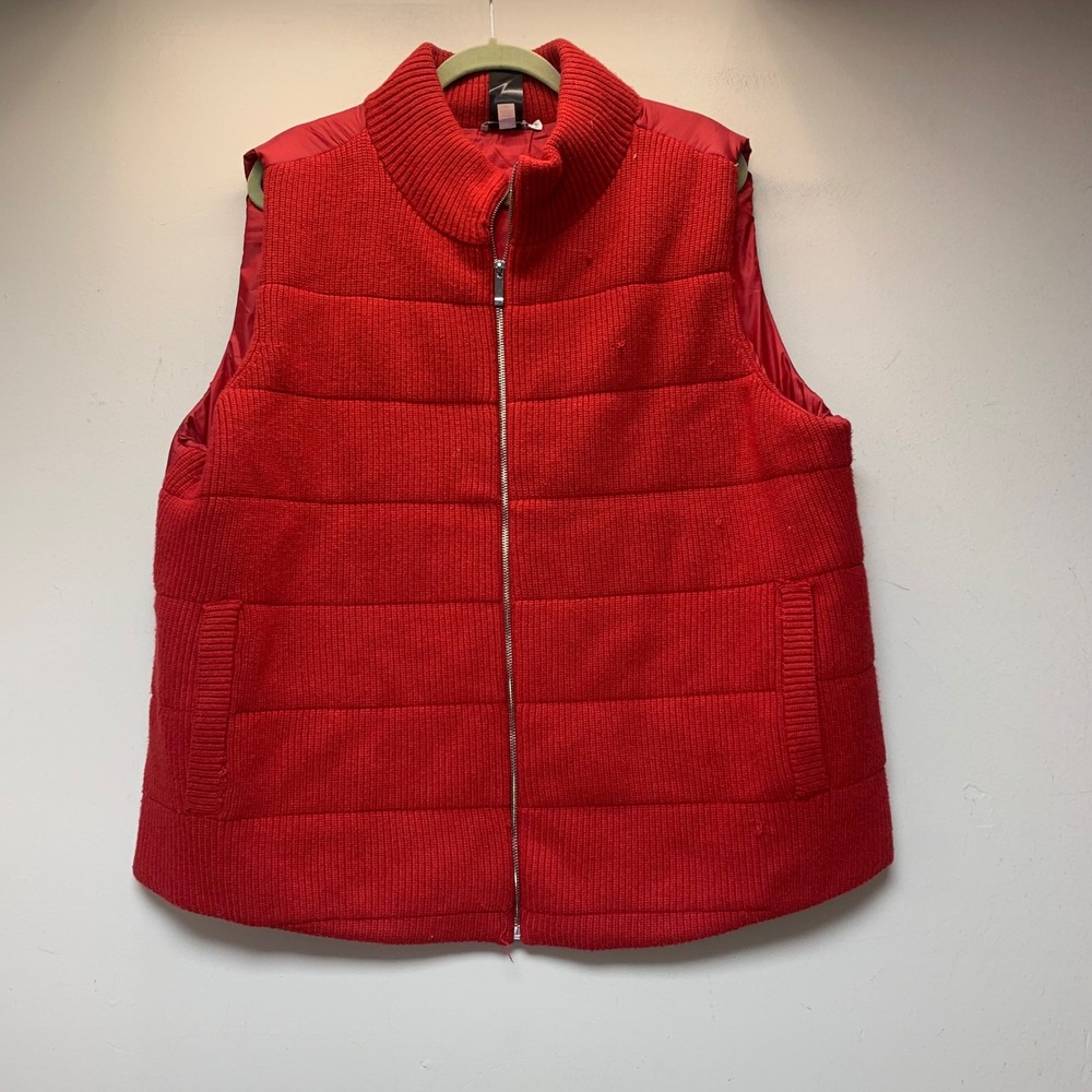 Chico's Puffer Vest Women Size 4 XL Red Excellent Ribbed Knit Cashmere Blend